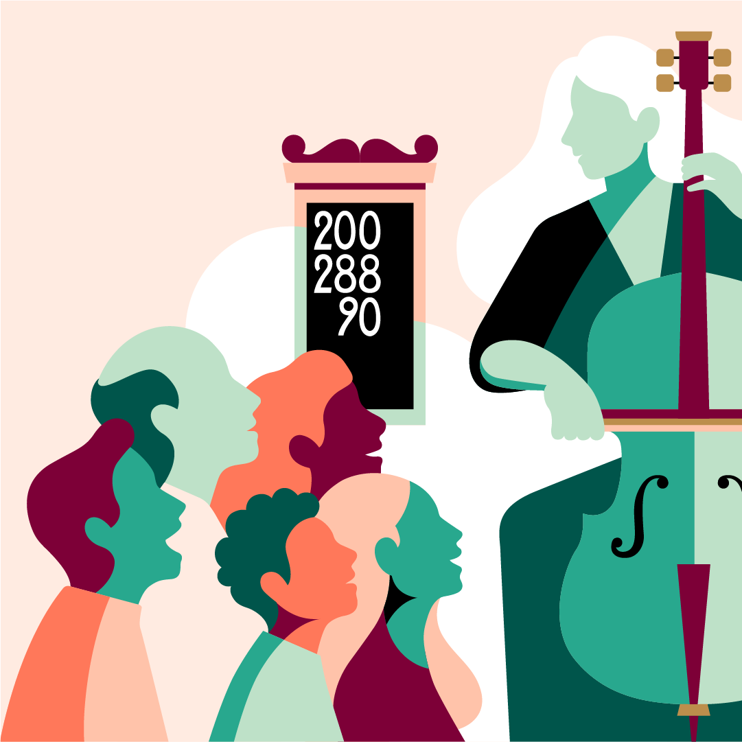 Illustration människor lyssnar på musik