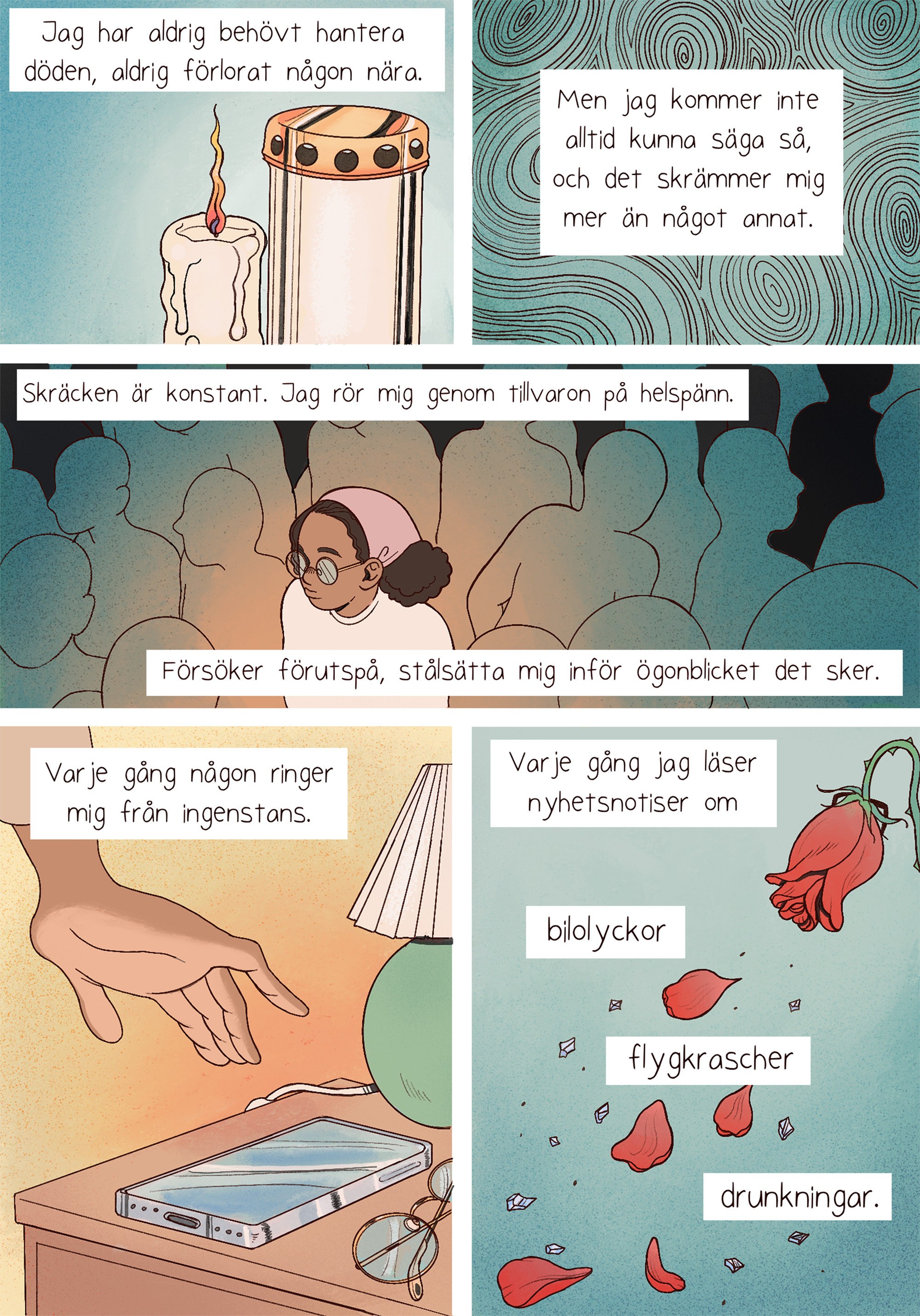 En serieteckning med ett gravljus. På temat ensamhet.