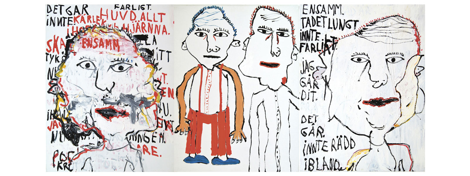 Teckning med figurer och text.