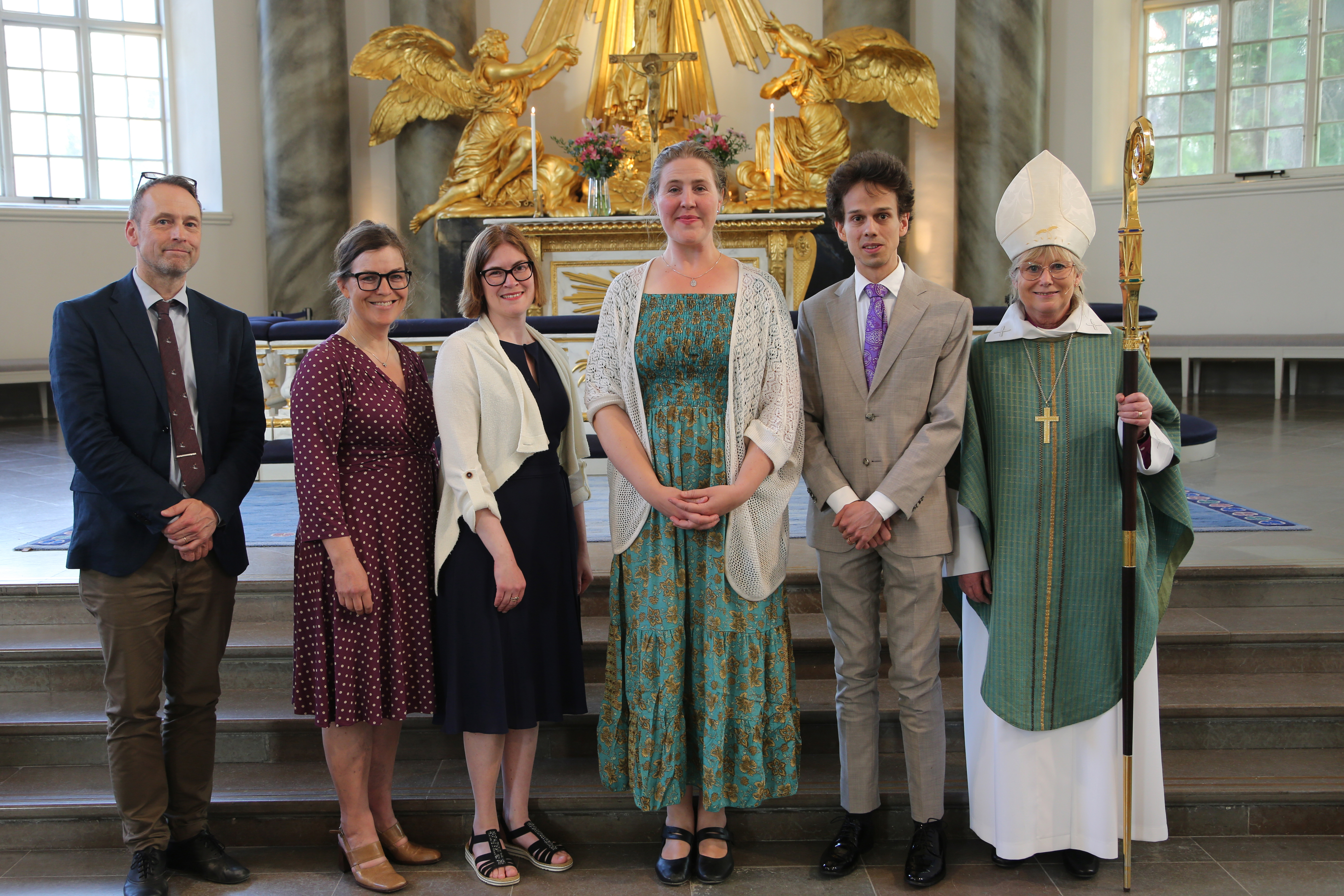 Domkyrkoorganist Mikael Fridén, stiftsmusiker Ulrika Melin Lasson, Anna Marmvik, Maria Sjökvist, Friedmann Prager, biskop Susanne Rappmann.